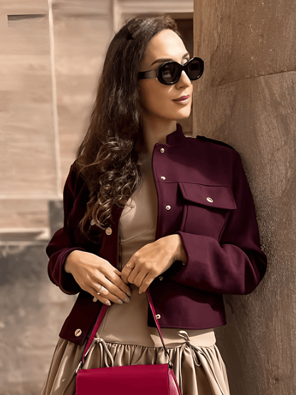 Amparo | Chaqueta Bomber Aveludada Botones Dorados Bolsos