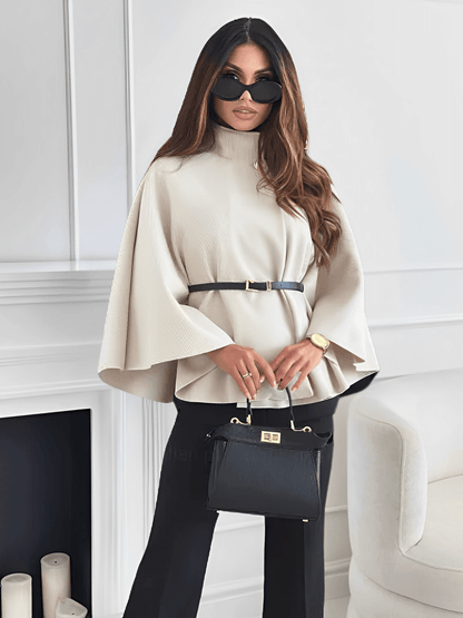 Celestina | Abrigo Capa Mujer Cuello Alto Cinturón Manga