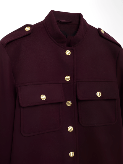 Amparo | Chaqueta Bomber Aveludada Botones Dorados Bolsos