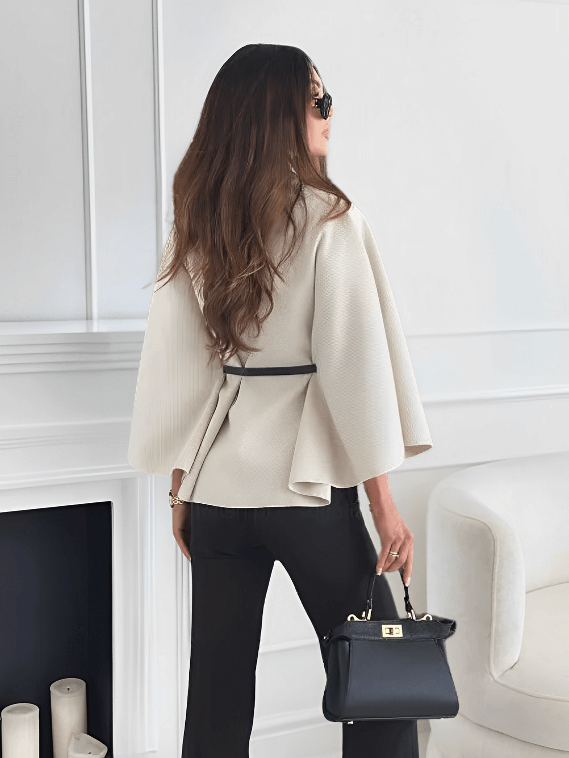 Celestina | Abrigo Capa Mujer Cuello Alto Cinturón Manga