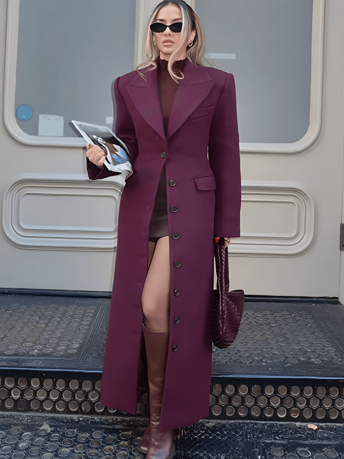 Gregoria | Sobretudo Largo Con Lana Batida Bolsos Decorativos