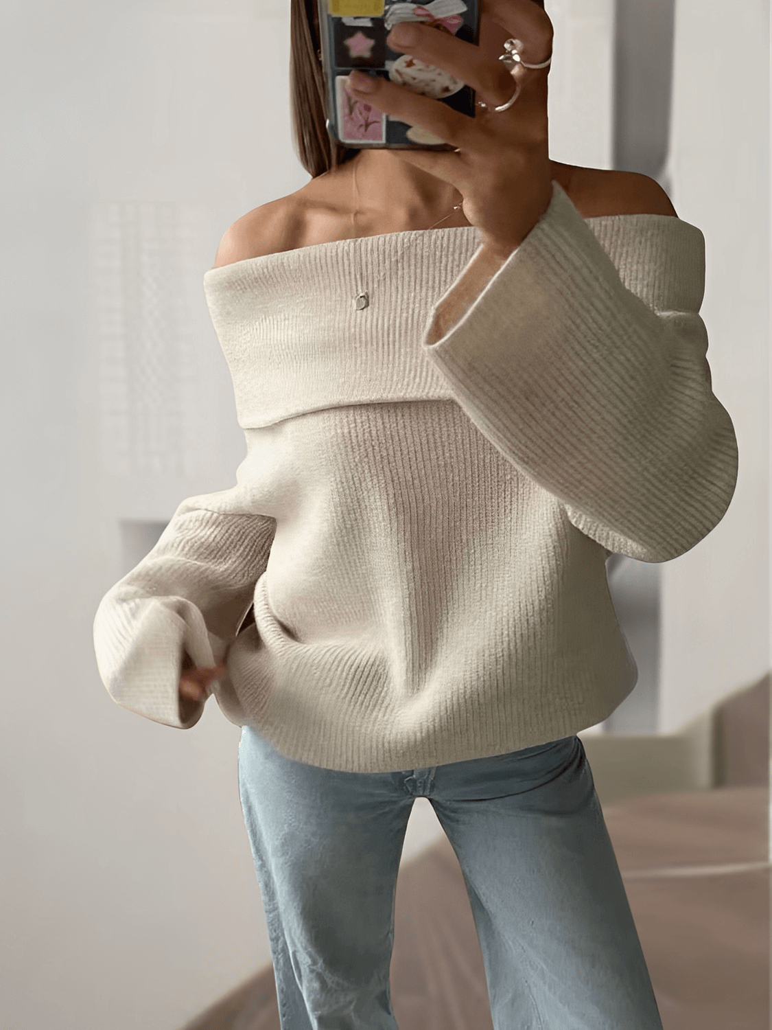 Alzira | Suéter Punto Grueso Ombros Descubiertos Amplio