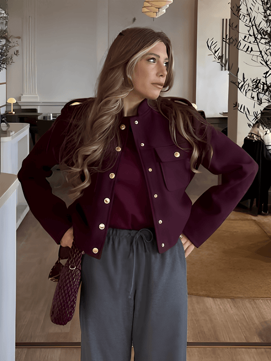 Amparo | Chaqueta Bomber Aveludada Botones Dorados Bolsos