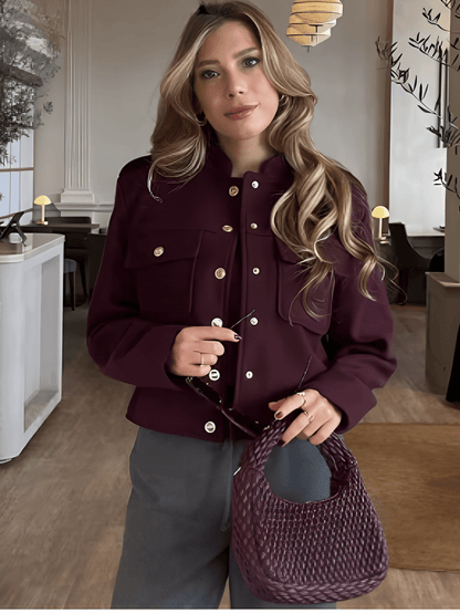 Amparo | Chaqueta Bomber Aveludada Botones Dorados Bolsos