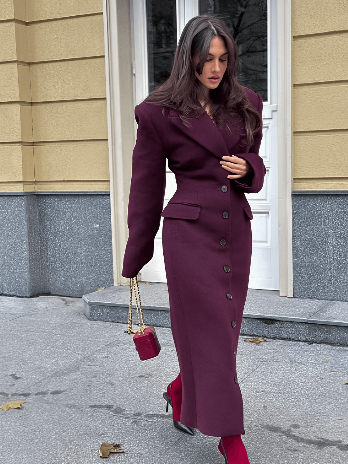 Gregoria | Sobretudo Largo Con Lana Batida Bolsos Decorativos