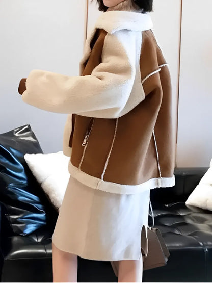 Eulalia | Abrigo Femenino Peluciado Lana Camurça Cremallera