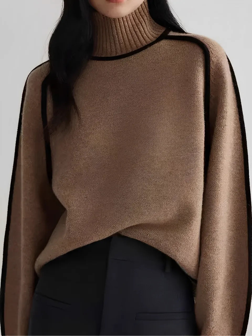 Clarinda | Suéter de punto acanalado con cuello alto y rayas 3D texturizadas