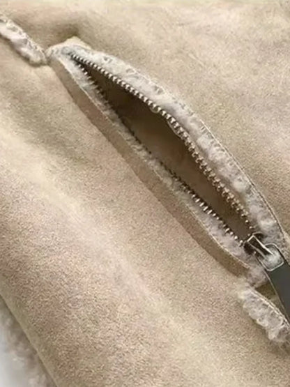 Eulalia | Abrigo Femenino Peluciado Lana Camurça Cremallera