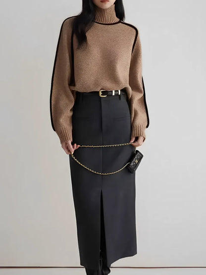 Clarinda | Suéter de punto acanalado con cuello alto y rayas 3D texturizadas