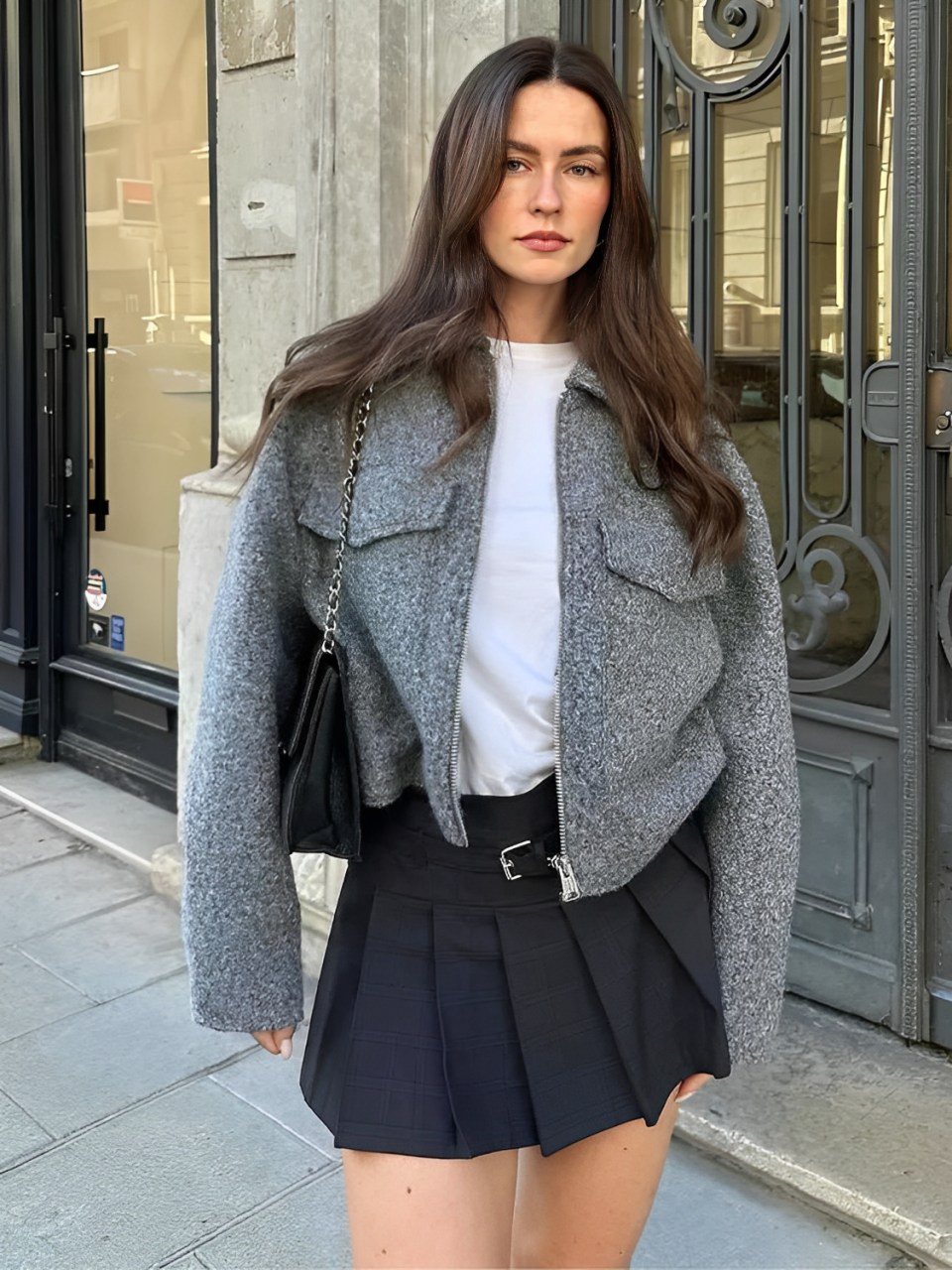 Belénia | Chaqueta bomber de lana con bolsillos y cremallera para clima frío