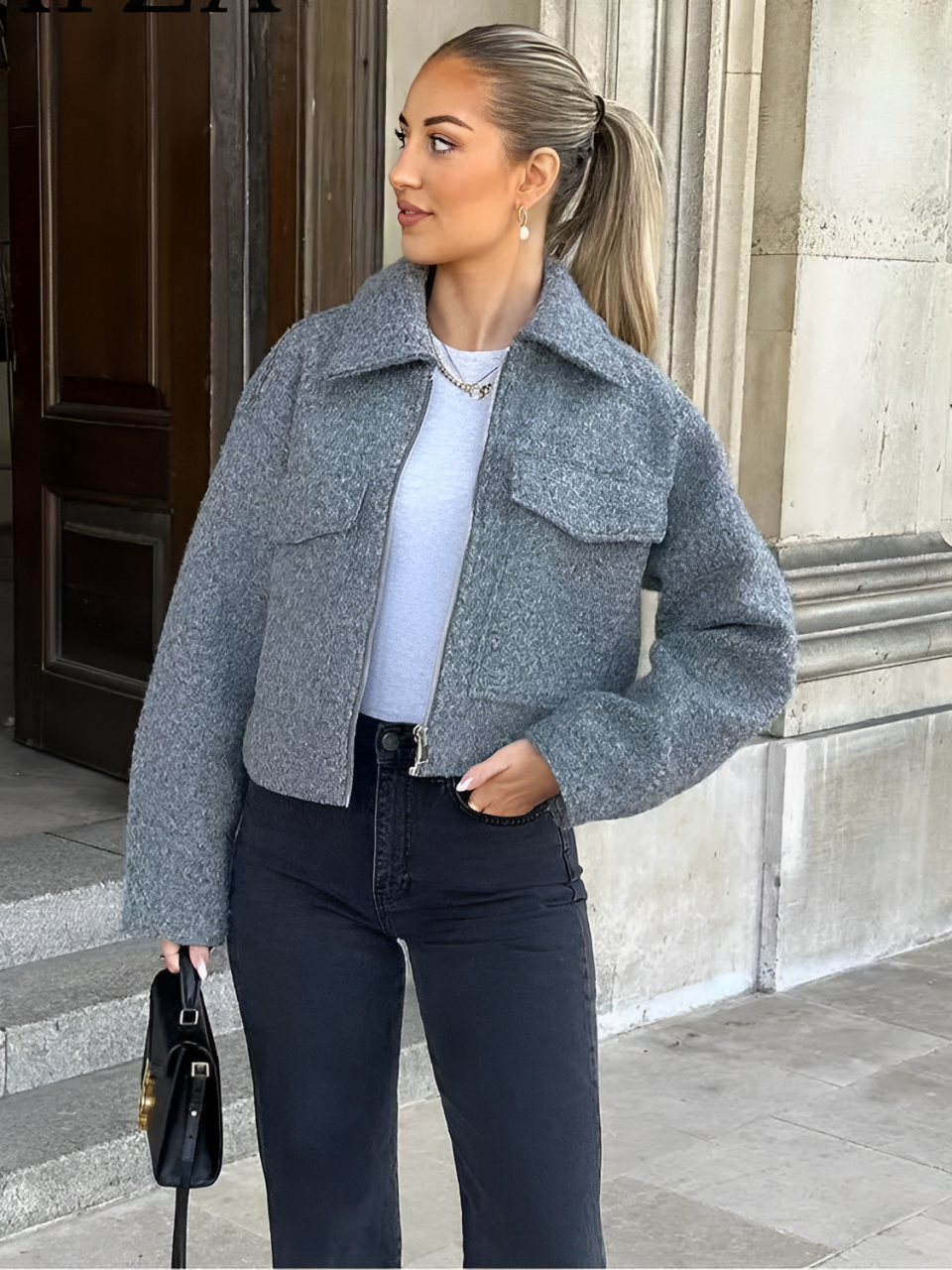 Belénia | Chaqueta bomber de lana con bolsillos y cremallera para clima frío