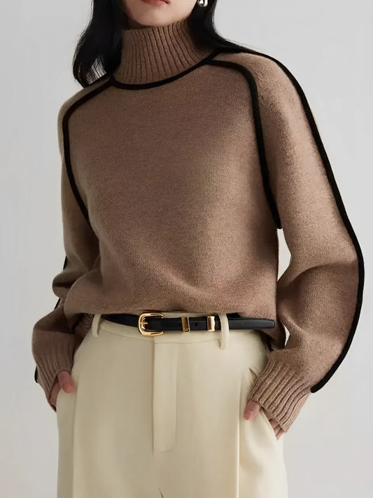 Clarinda | Suéter de punto acanalado con cuello alto y rayas 3D texturizadas