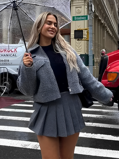 Belénia | Chaqueta bomber de lana con bolsillos y cremallera para clima frío