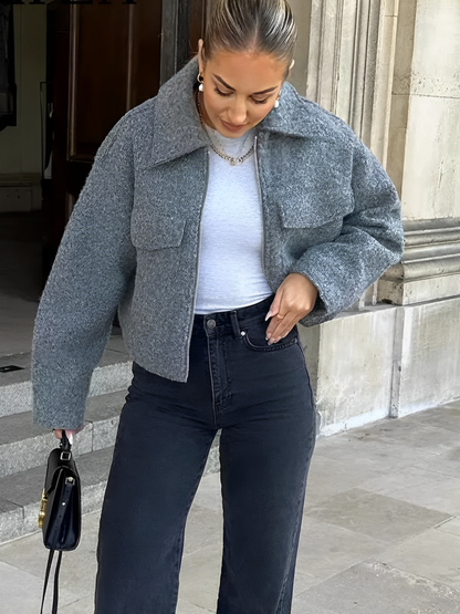 Belénia | Chaqueta bomber de lana con bolsillos y cremallera para clima frío