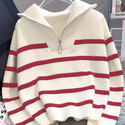 Martina | Suéter de Rayas con Cremallera y Cuello Alto