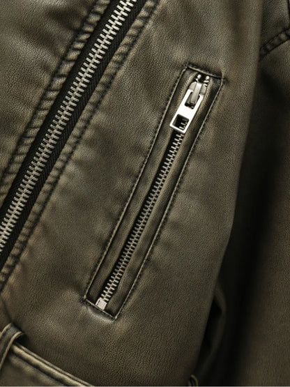 Agripina | Chaqueta de piel sintética con cinturón y cremallera para uso urbano.