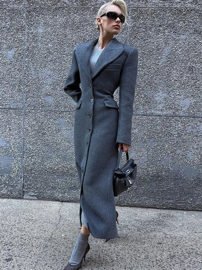 Gregoria | Sobretudo Largo Con Lana Batida Bolsos Decorativos